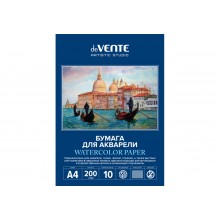 Бумага для акварели А4 10л 200 г/м, мелкое зерно, deVente ART, в папке и в пакете