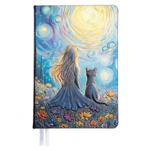 Ежедневник А5 320стр deVENTE Art девочка с котом кожзам, белая бумага 70г/м в подар.коробке