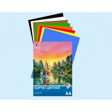 Картон цветной А4 8цв. 16листов . Классика цвета,  немелованный, 220г/м, в папке с клапанами, Луч