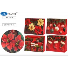 Пакет подарочный НОВОГОДНИЕ плотный, цветной с рисунком и блестками 23*10*18