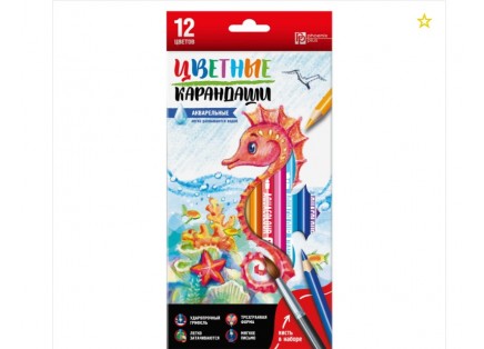 Карандаши 12цв. акварельные, трехгранные, МОРСКОЙ КОНЕК, Феникс