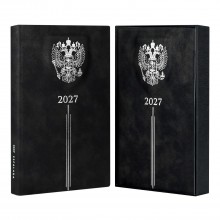 Ежедневник 2027 А5 176л ТИВОЛИ ЧЕРНЫЙ кожзам, твердый переплет, тиснение фольгой