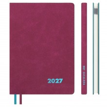 Еженедельник 2027 А5+ 80л НУБУК РОЗОВЫЙ кожзам, мягкий переплет,тиснение фольгой